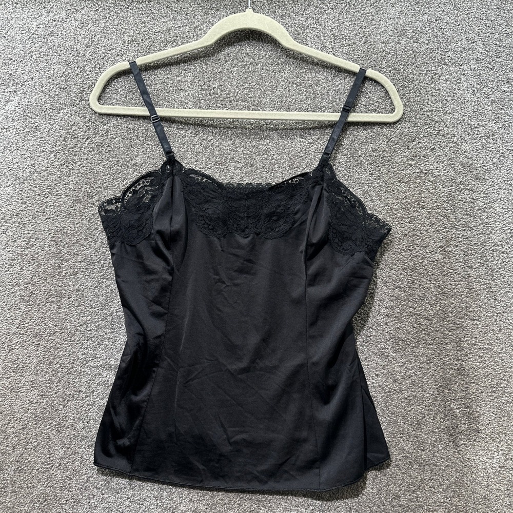 Wonder Maid Vintage Black Lace Trim Camisole Antron Nylon ILGWU Union Made 34